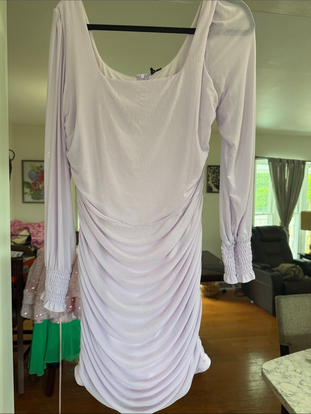 Women's Lavender Ruched Long Sleeve Dress